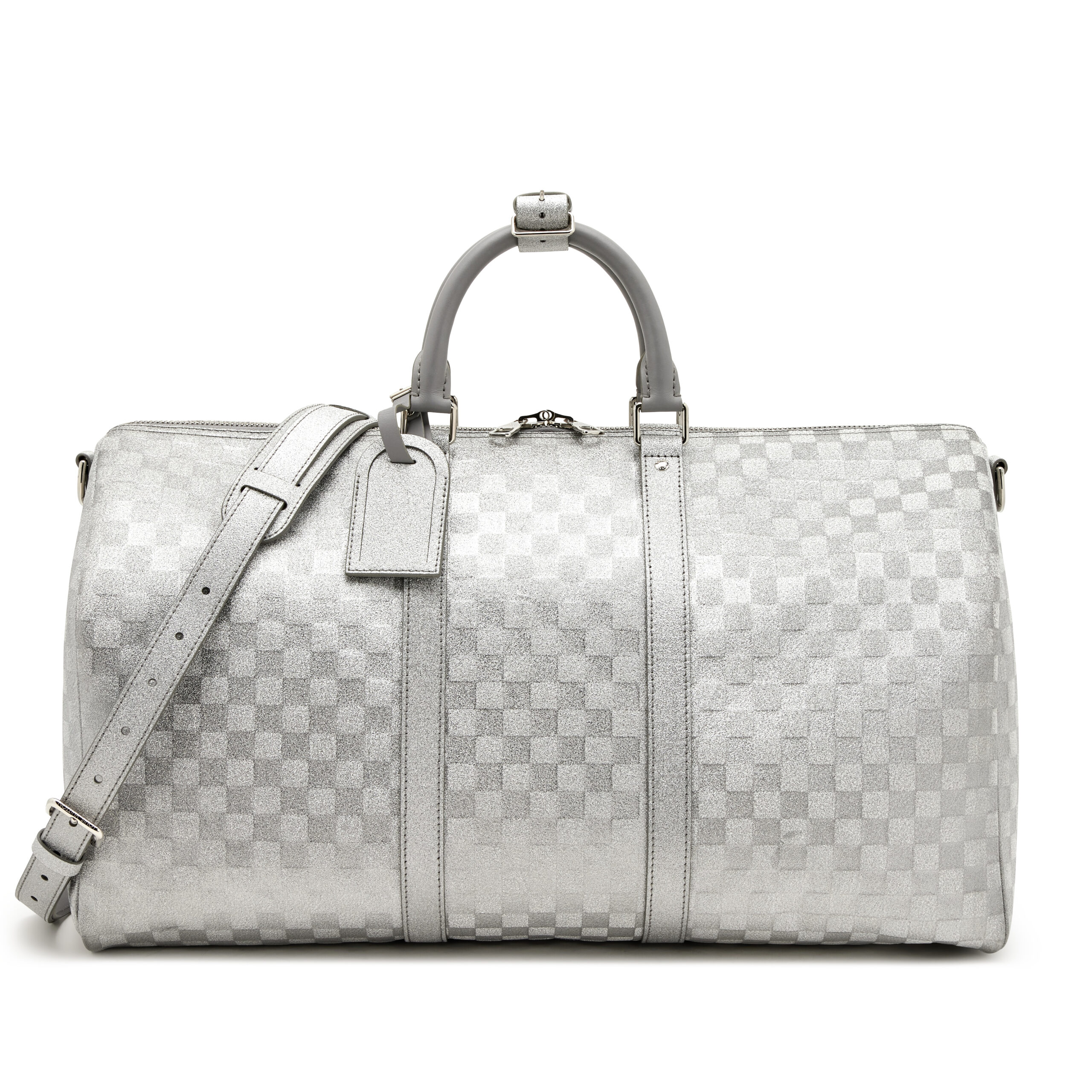 Virgil Abloh Silver Glitter Damier Leather Keepall 50 Bandoulière Silver Hardware, 2022