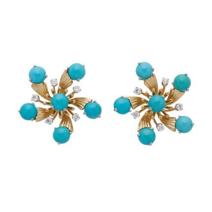 Tiffany & Co. Turquoise Diamond Swirl Earclips For Sale