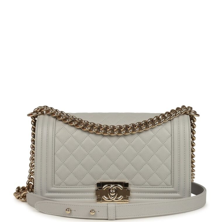Chanel Medium Boy Grey Caviar Light Gold for Sale