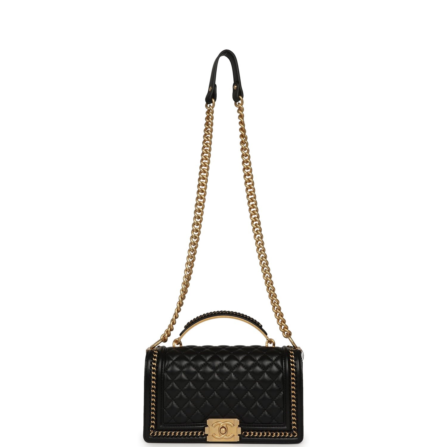 Chanel Medium Top Handle Black Shiny Lambskin — view 6