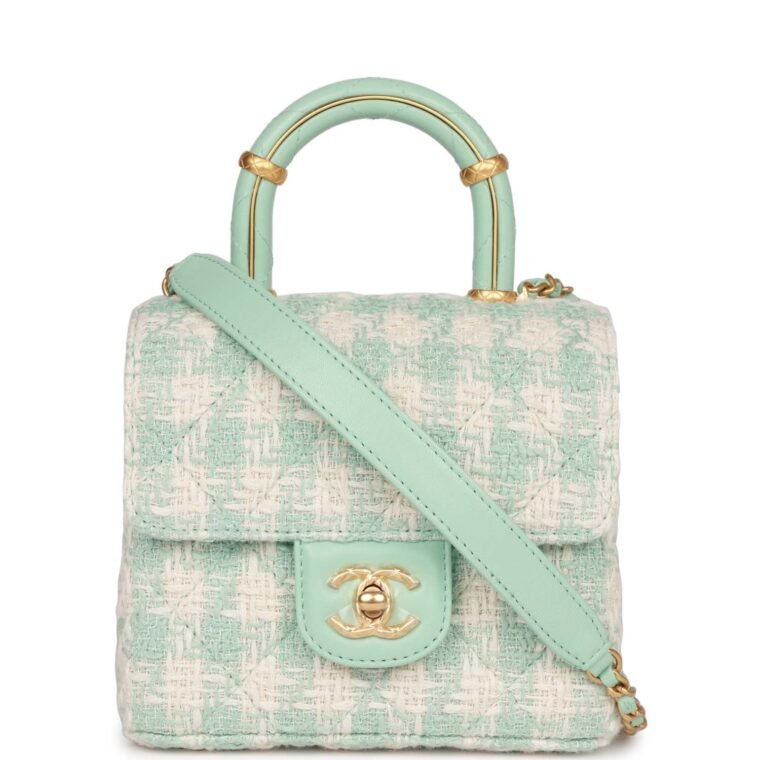 Chanel Mini Top Handle Turquoise Tweed for Sale
