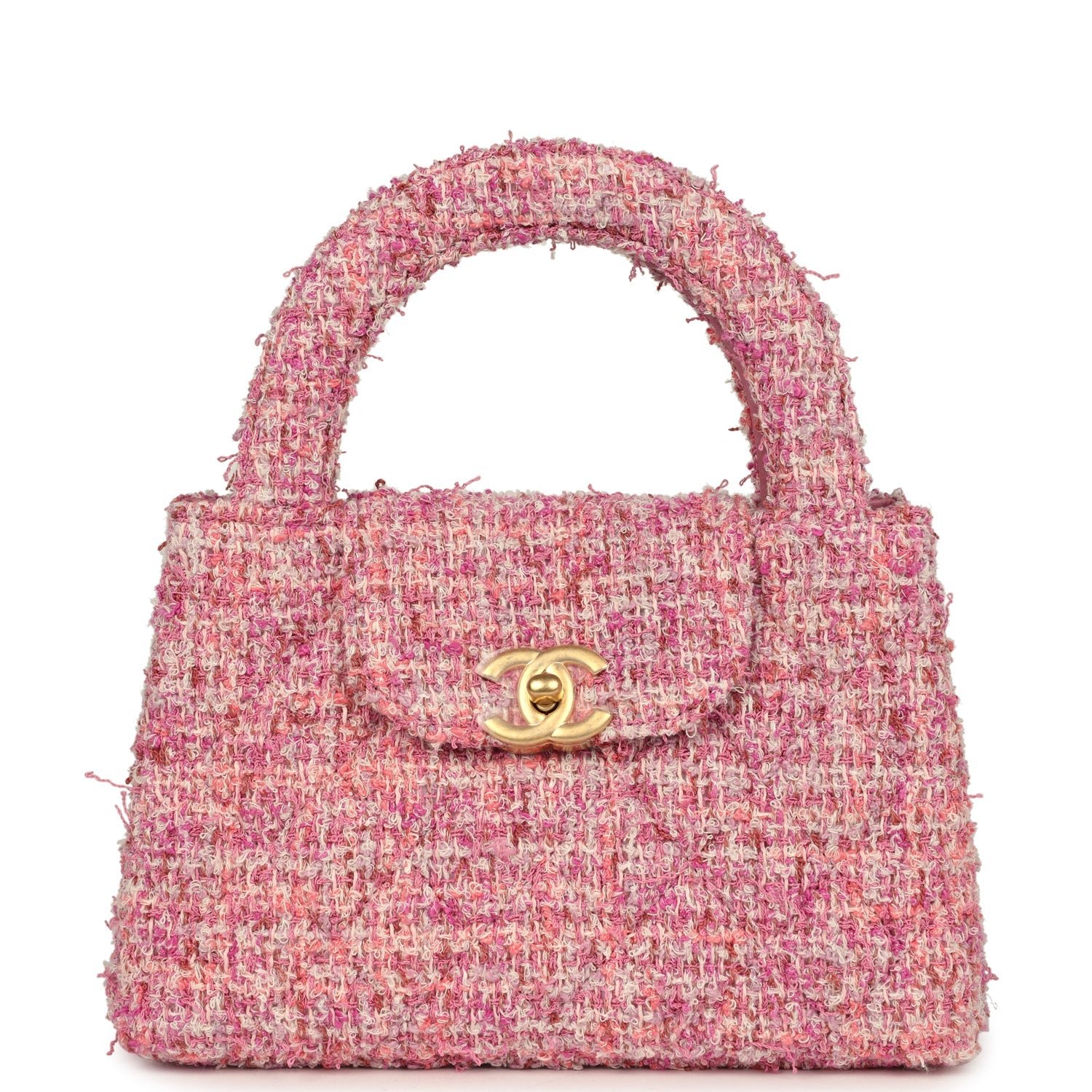 Chanel Small Kelly Shopper Pink Tweed Brushed Gold