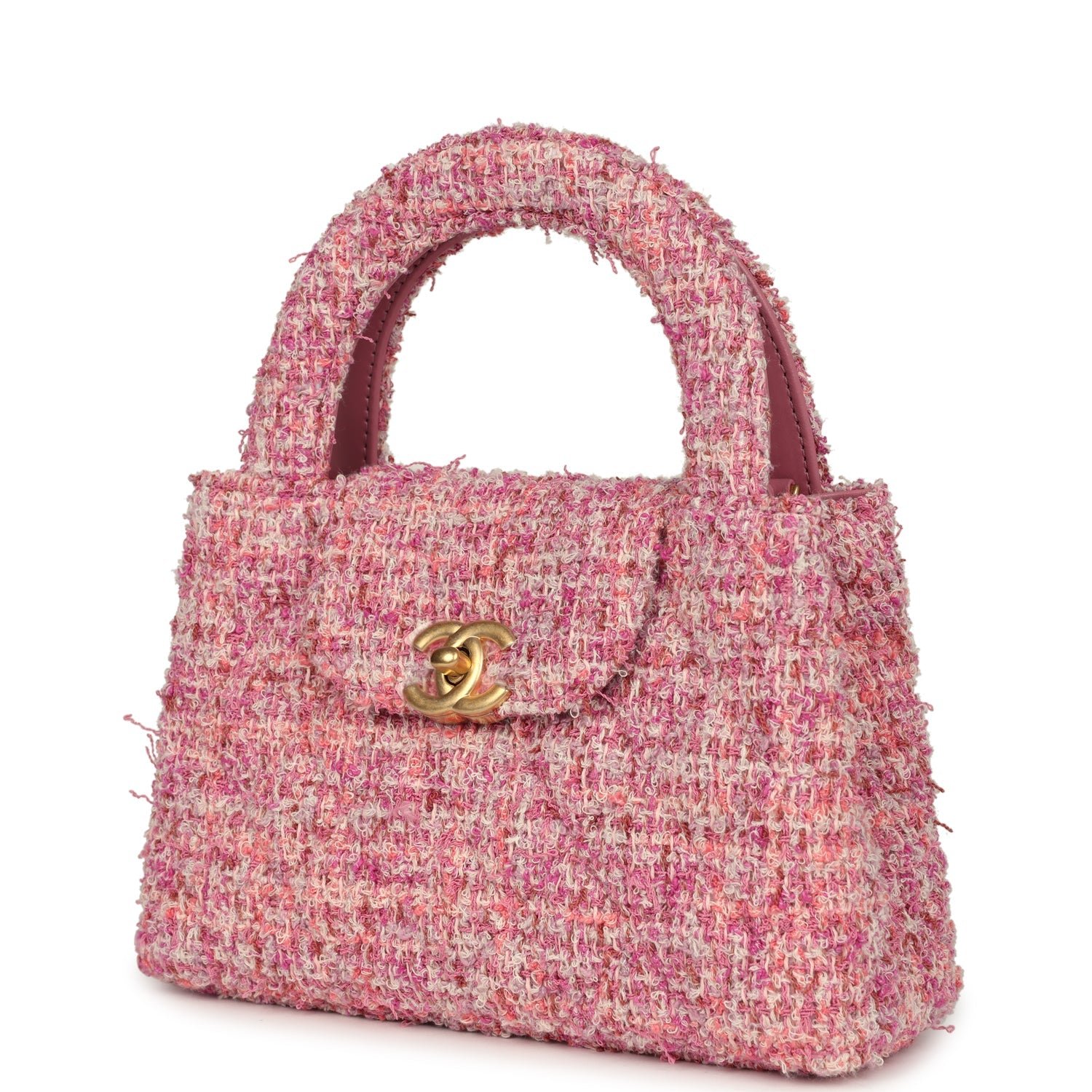 Chanel Small Kelly Shopper Pink Tweed Brushed Gold — view 3
