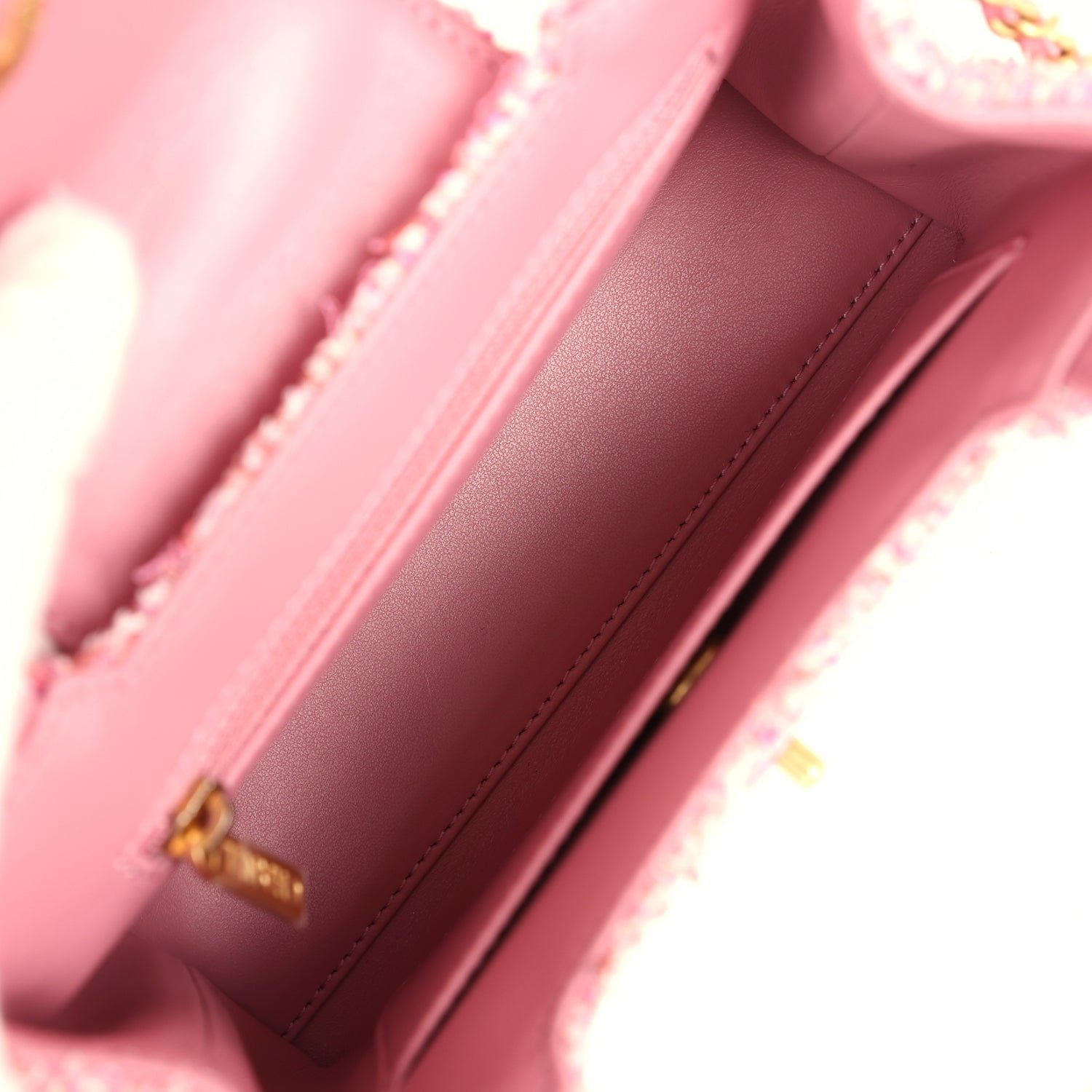 Chanel Small Kelly Shopper Pink Tweed Brushed Gold — view 8