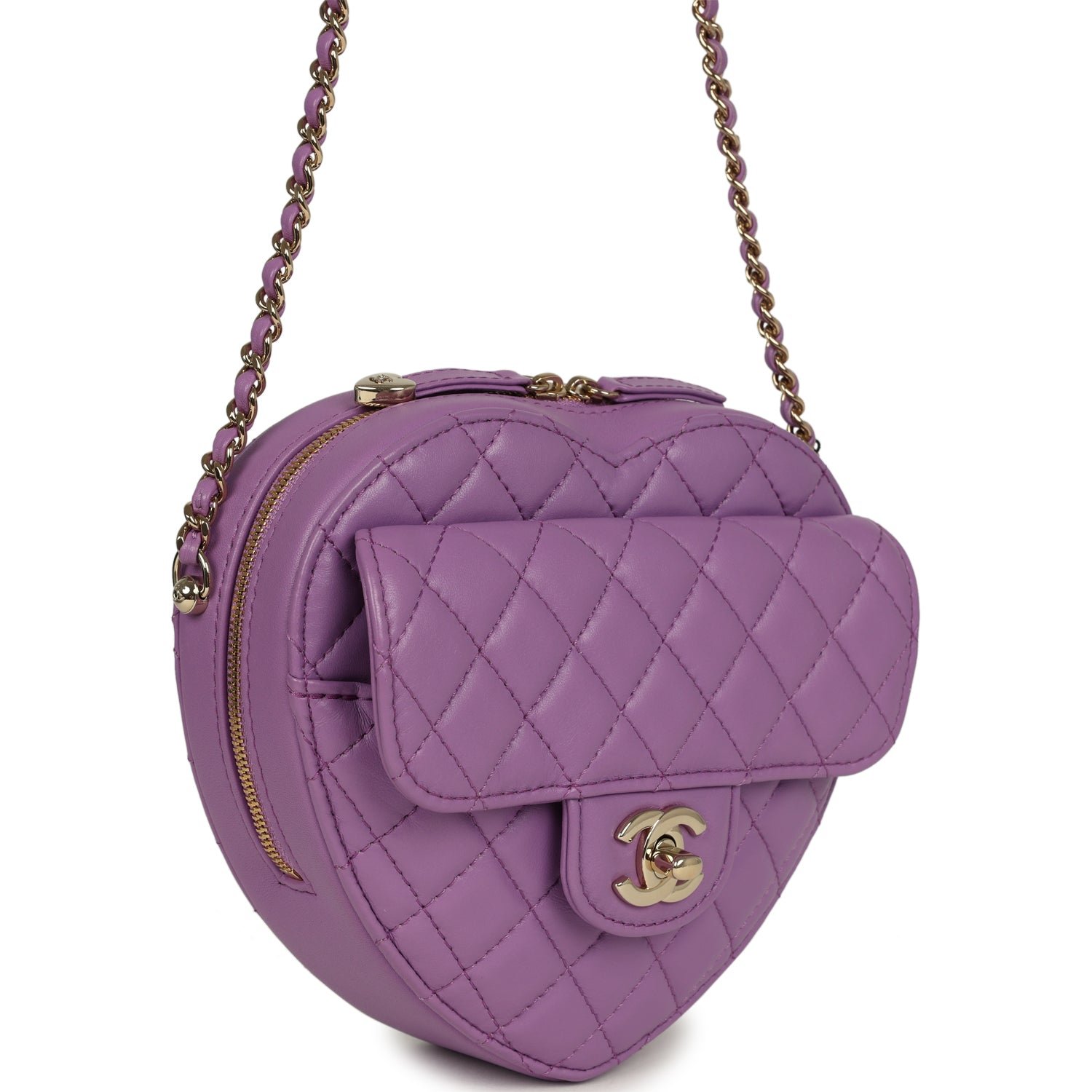 Chanel Large Heart Bag Purple Lambskin — view 2