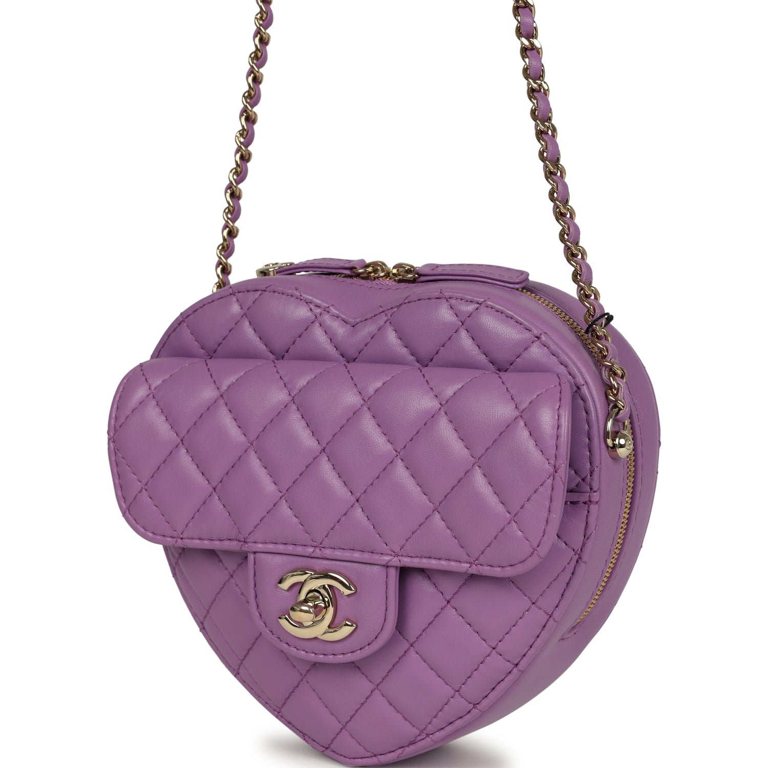Chanel Large Heart Bag Purple Lambskin — view 3