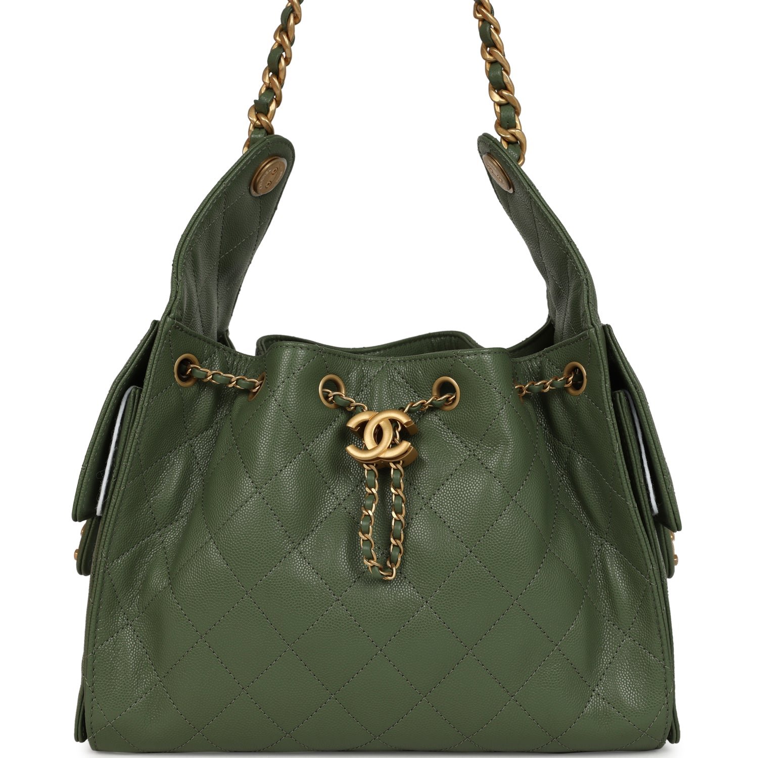 Chanel Small Hobo Khaki Caviar Antique Gold