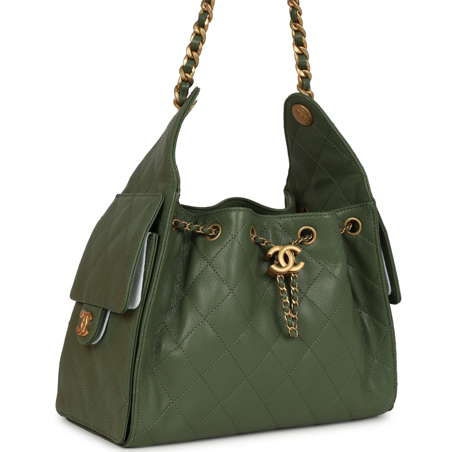 Chanel Small Hobo Khaki Caviar Antique Gold — view 2