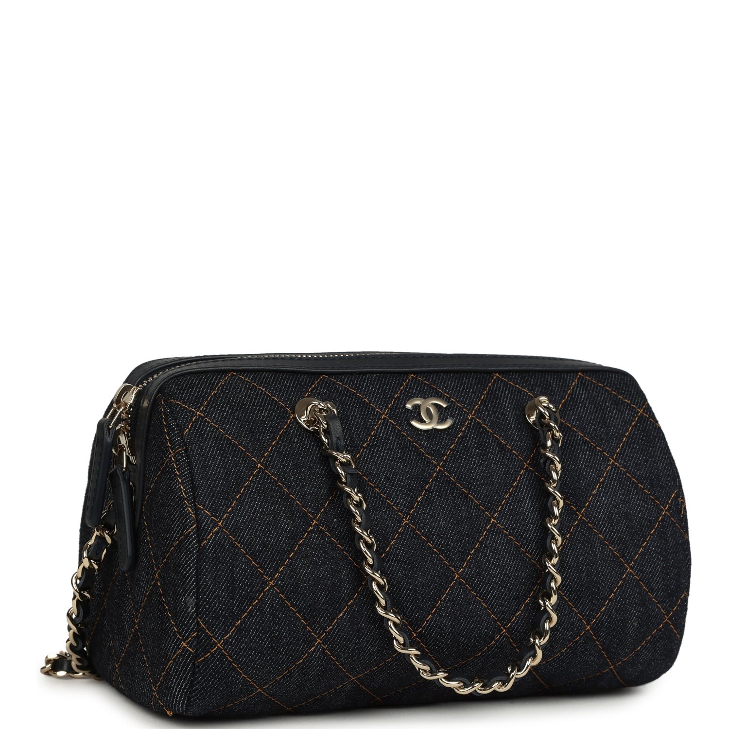 Chanel Mini Timeless Barrel Bag Denim Light Gold — view 2