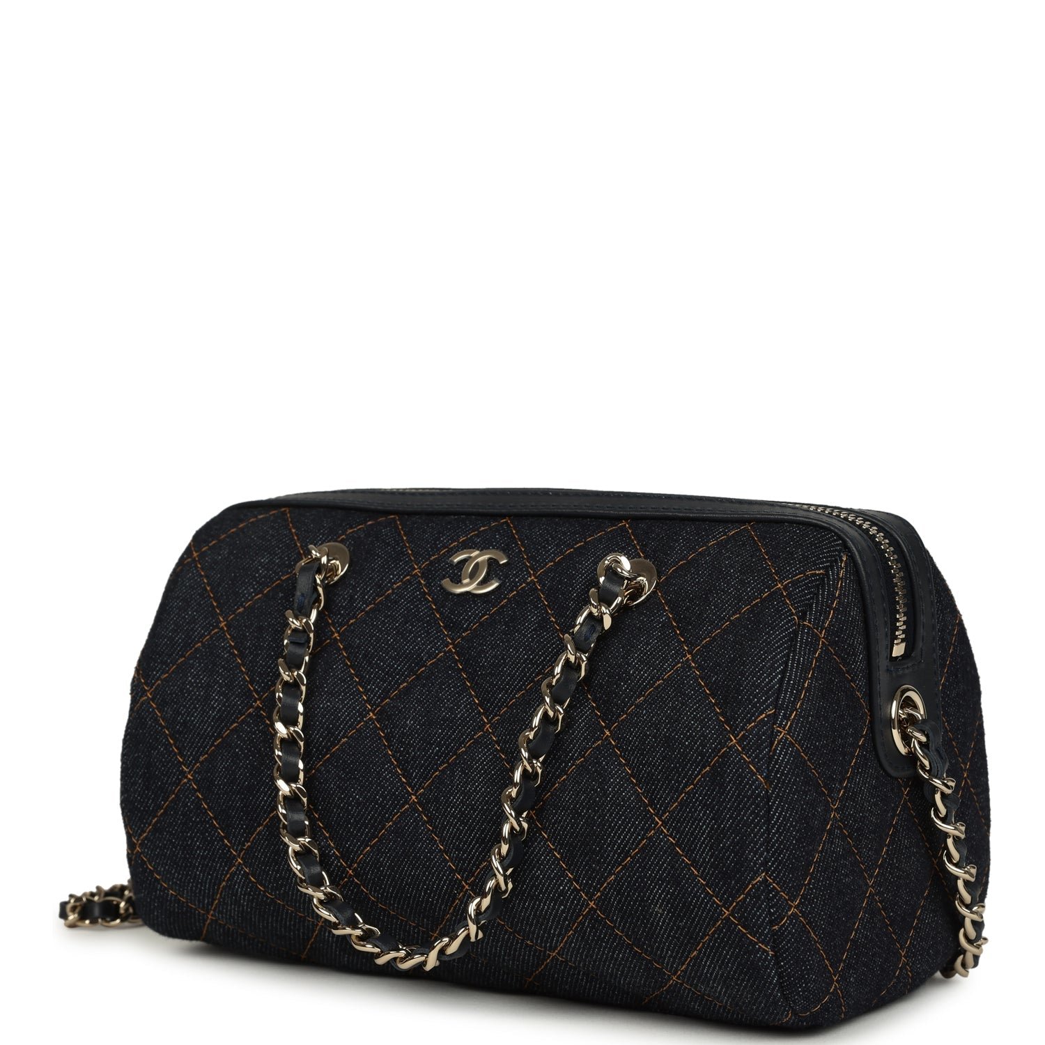 Chanel Mini Timeless Barrel Bag Denim Light Gold — view 3