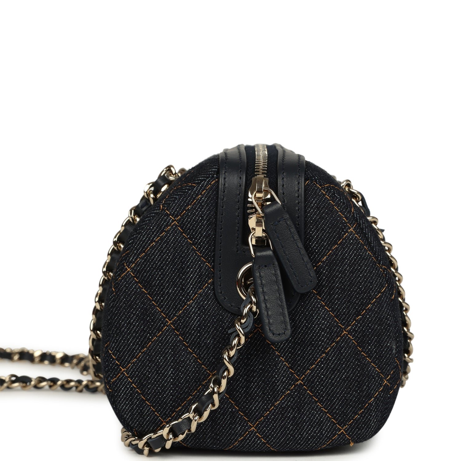 Chanel Mini Timeless Barrel Bag Denim Light Gold — view 4