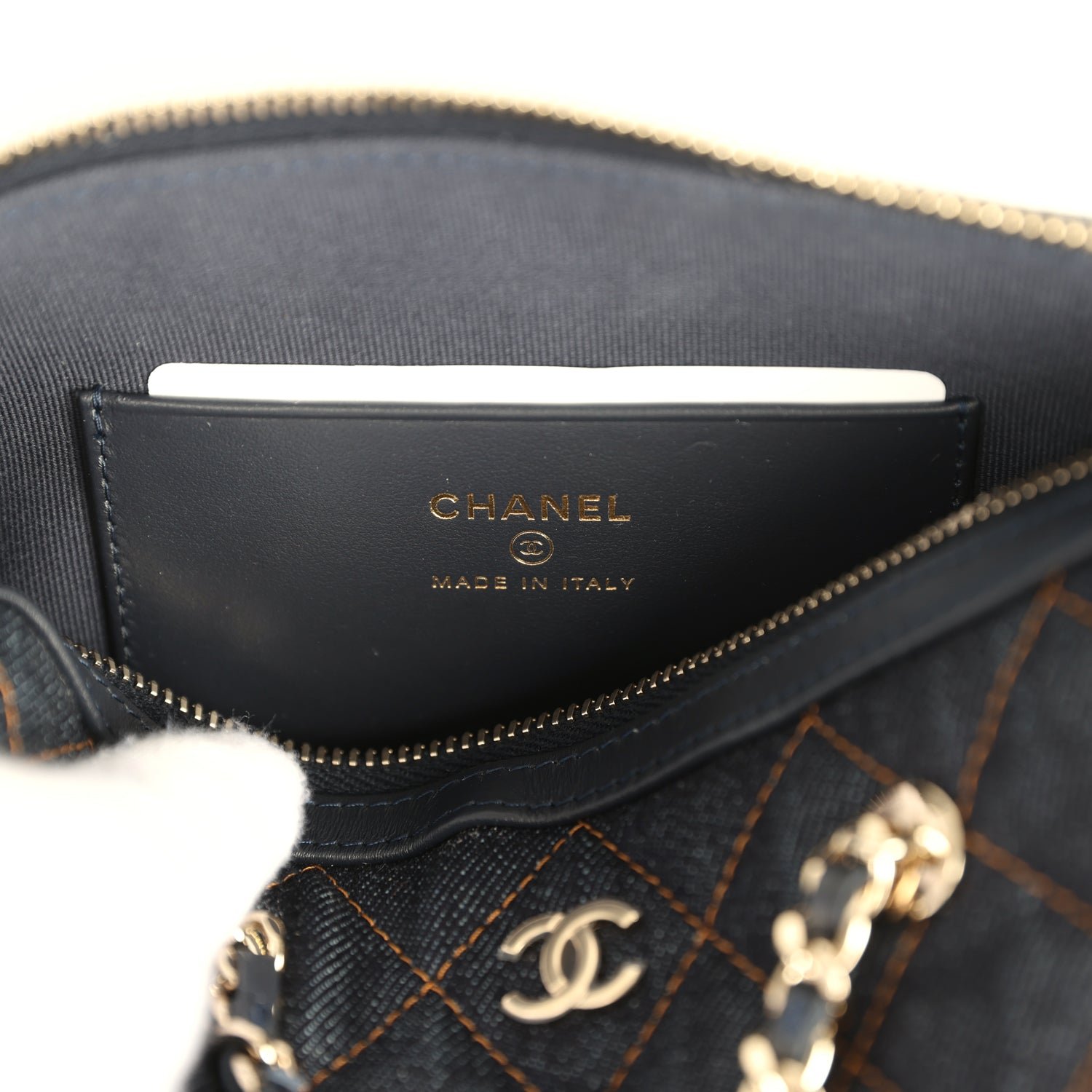 Chanel Mini Timeless Barrel Bag Denim Light Gold — view 9