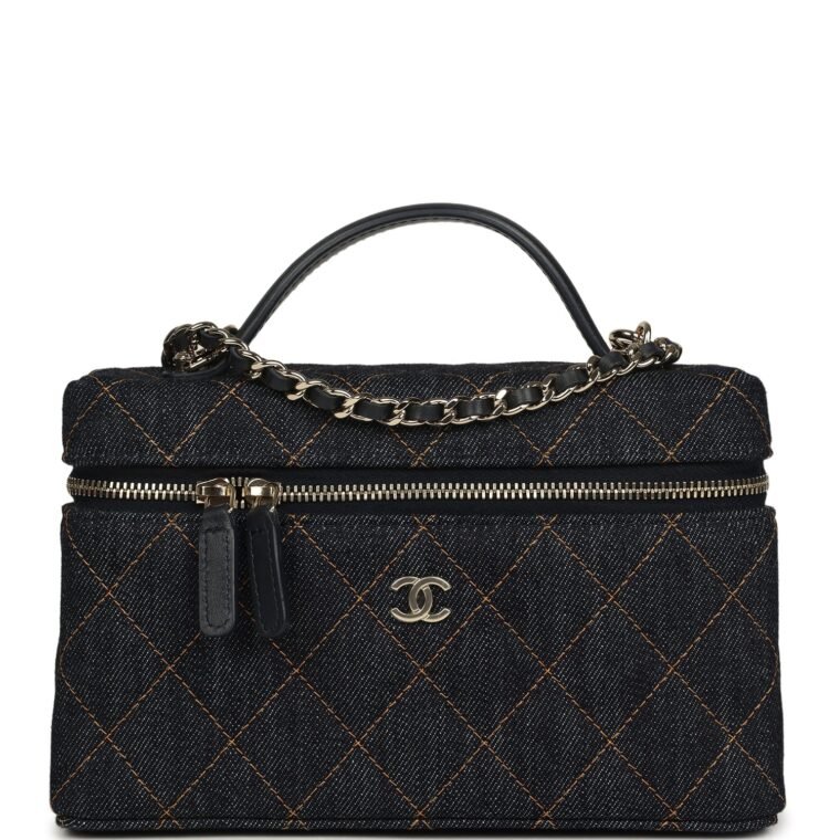 Chanel Vanity Case Dark Blue Denim for Sale