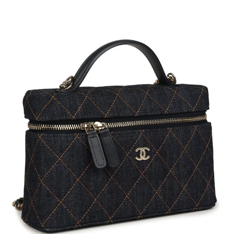 Chanel Vanity Case Dark Blue Denim for Sale — alternate view
