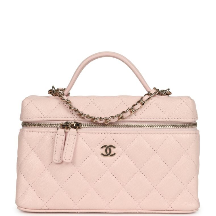 Chanel Vanity Case Light Pink Shiny Caviar Light Gold for Sale