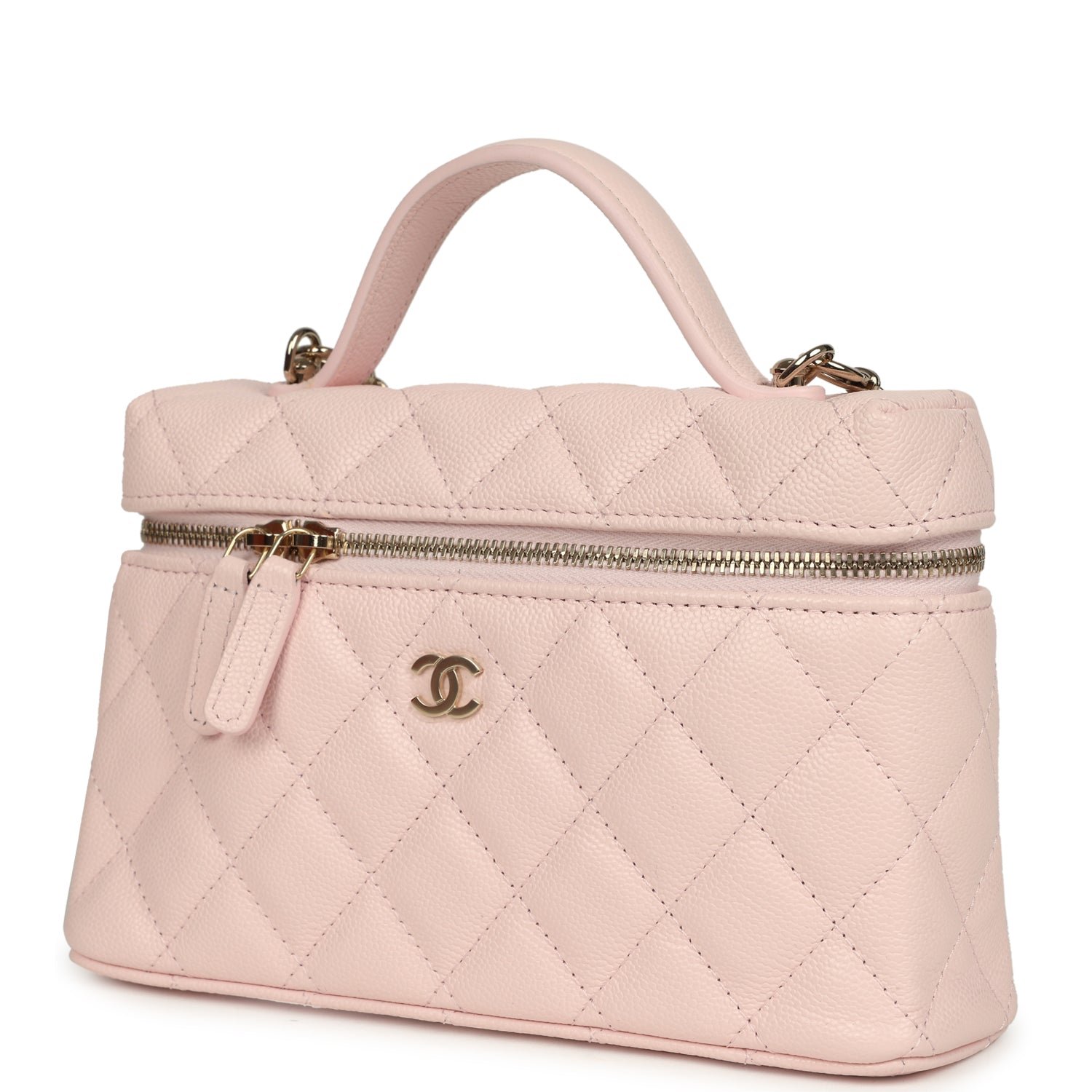 Chanel Vanity Case Light Pink Shiny Caviar Light Gold — view 3