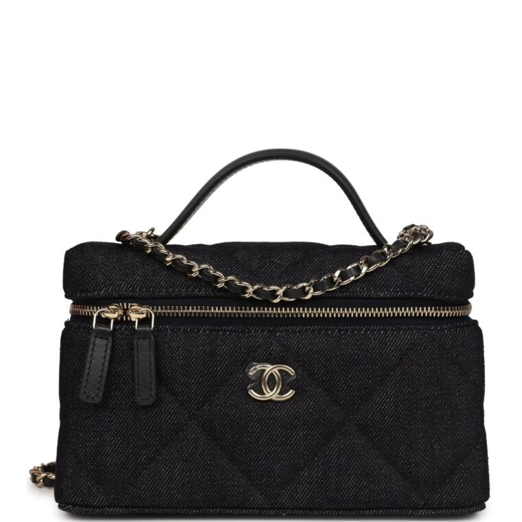 Chanel Vanity Case Dark Blue Denim Light Gold for Sale