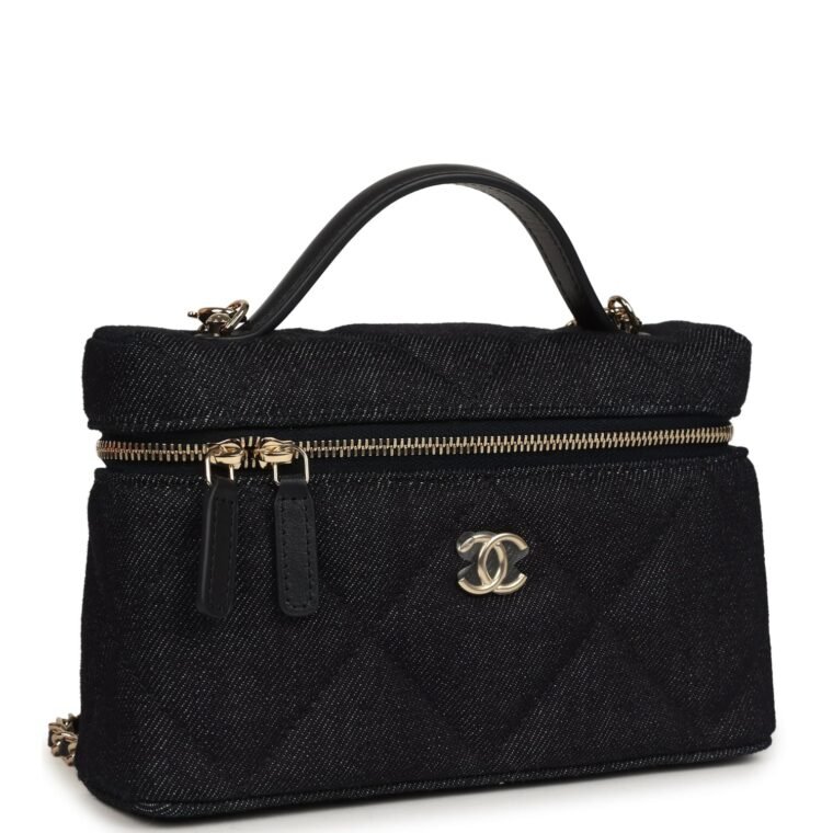 Chanel Vanity Case Dark Blue Denim Light Gold for Sale — alternate view