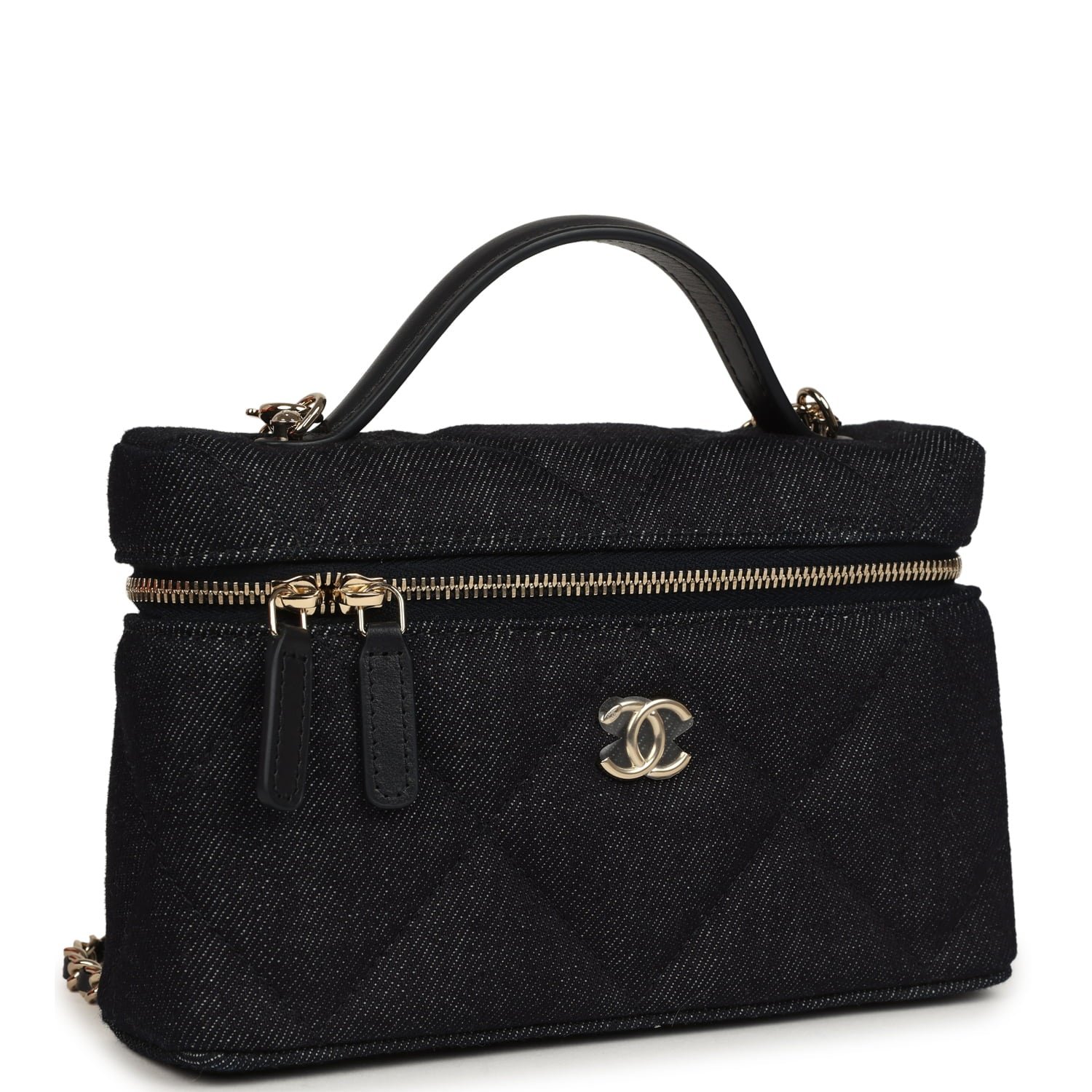 Chanel Vanity Case Dark Blue Denim Light Gold — view 2