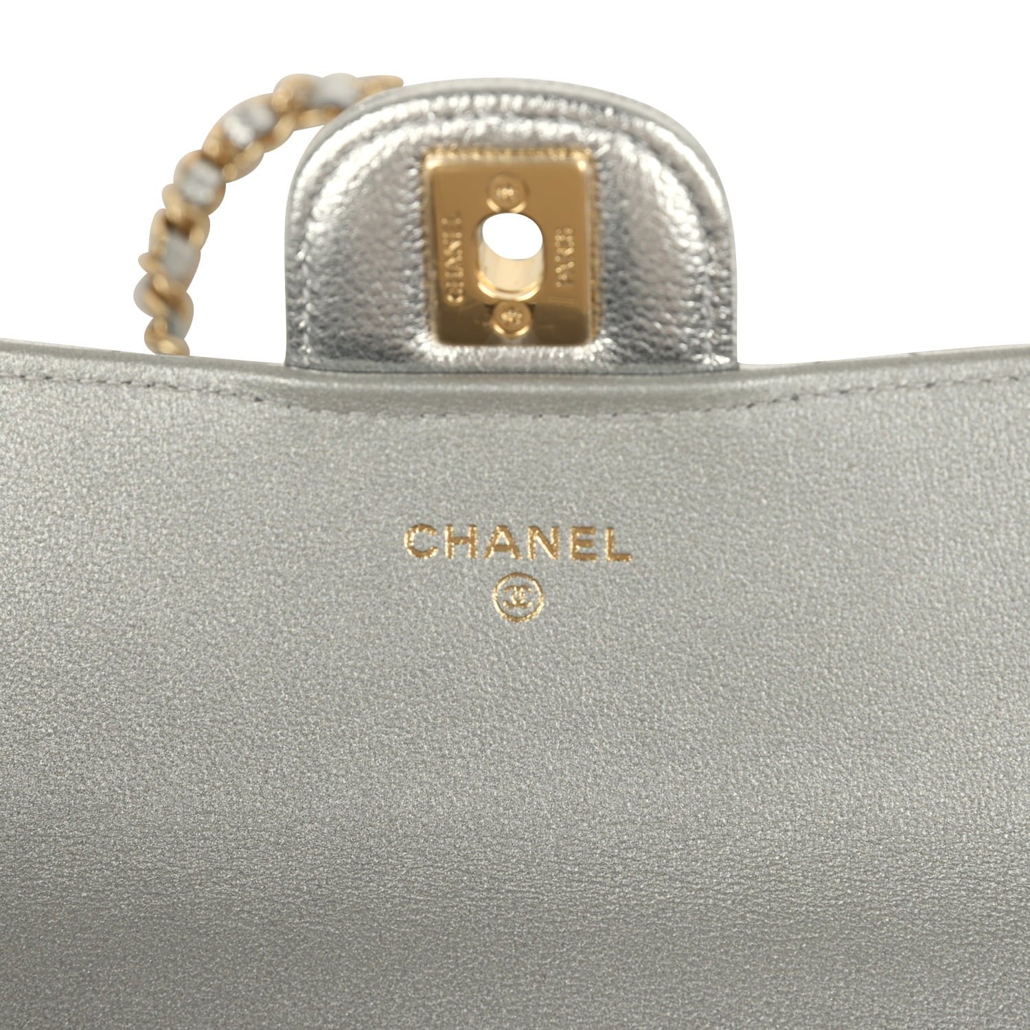 Chanel Clutch with Chain Metallic Silver Caviar — view 9