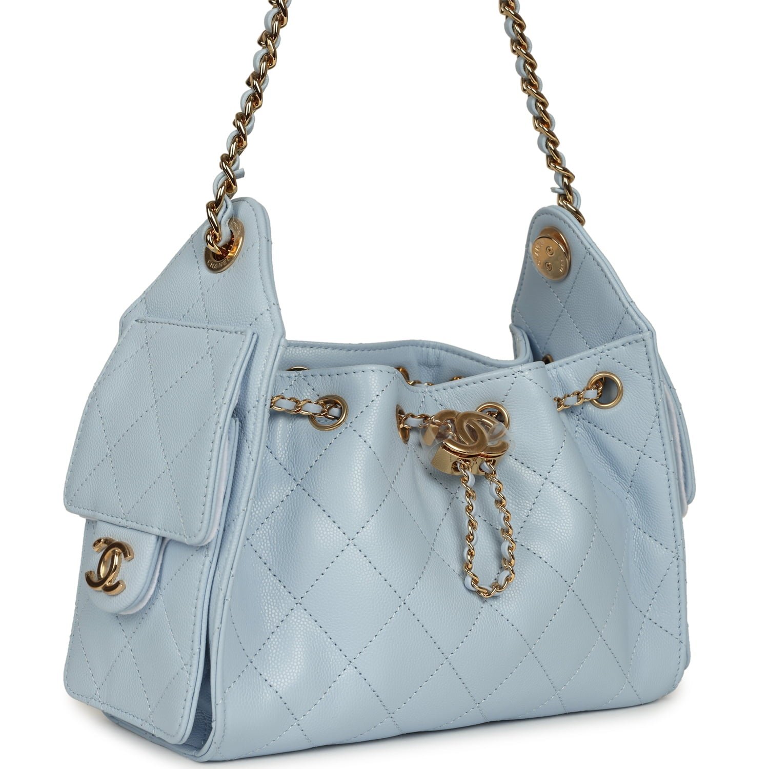 Chanel Mini Hobo Light Blue Caviar Gold — view 2