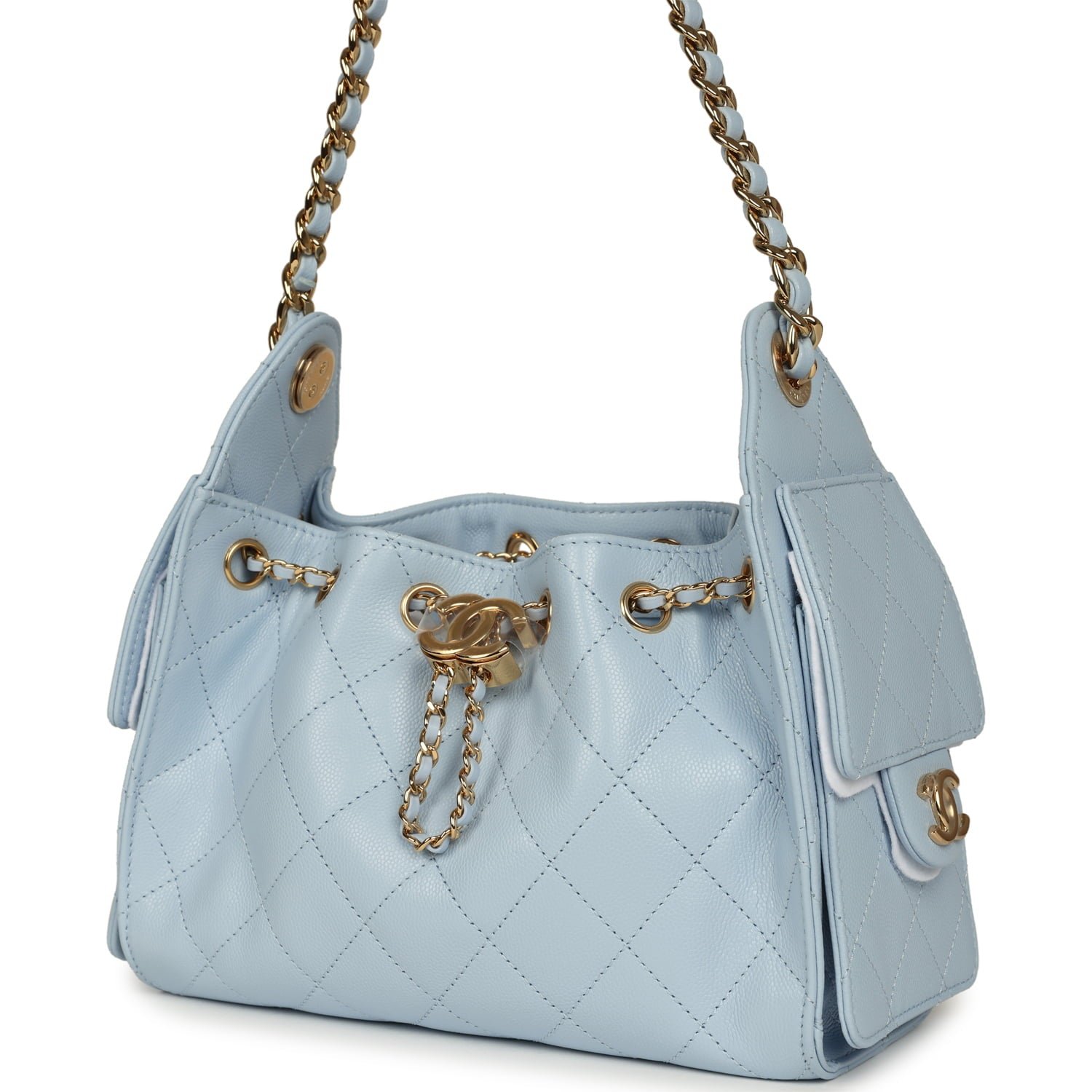 Chanel Mini Hobo Light Blue Caviar Gold — view 3