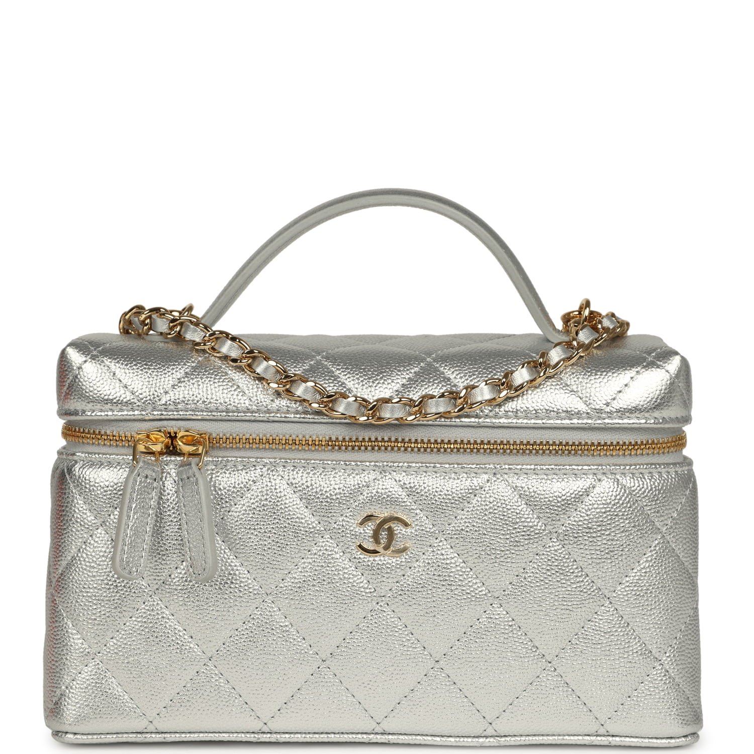 Chanel Vanity Case Silver Caviar