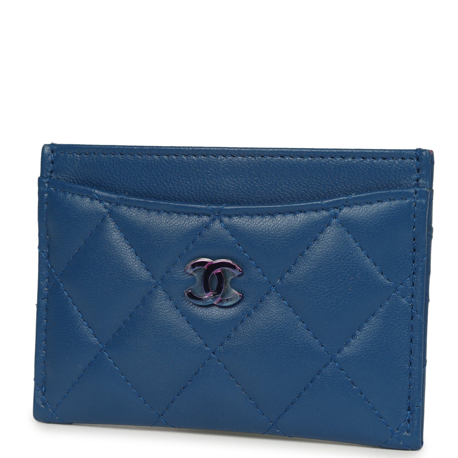 Chanel Card Holder Dark Blue Lambskin — view 3
