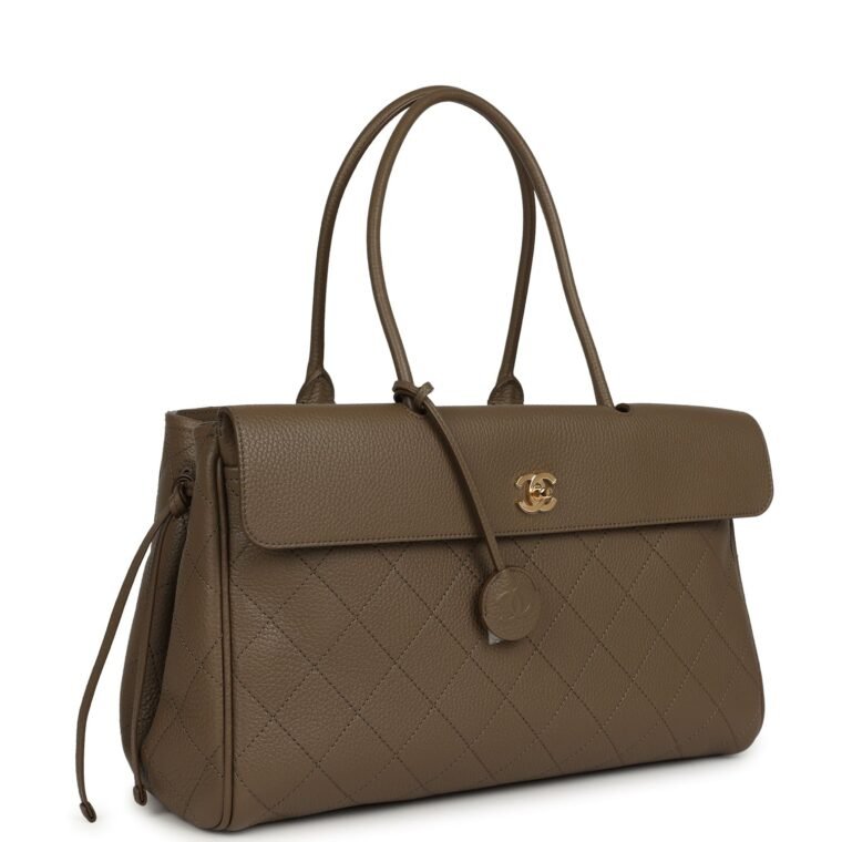 Chanel Large Shopping Tote Khaki Caviar for Sale — alternate view