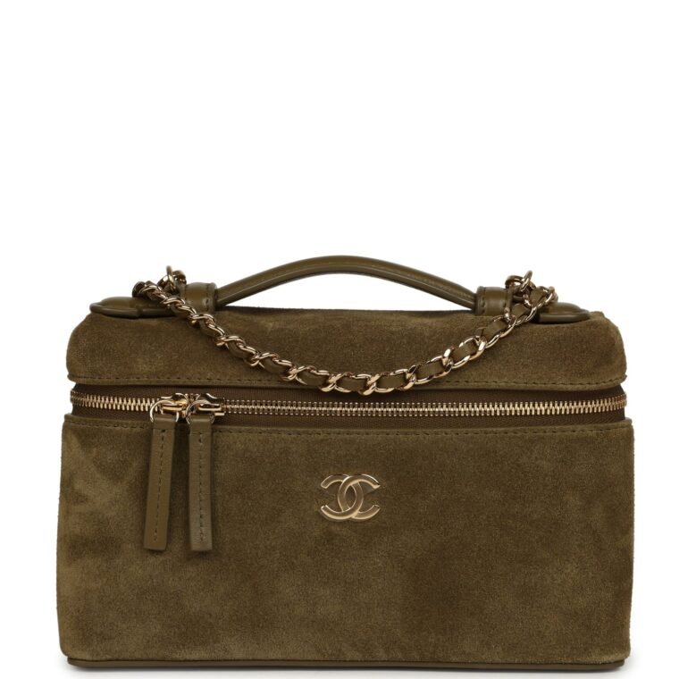 Chanel Vanity Case Khaki Suede for Sale