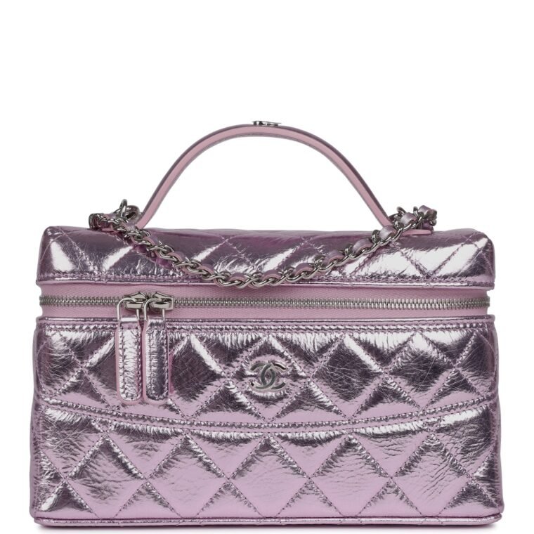 Chanel Vanity Case Pink Metallic Calfskin for Sale