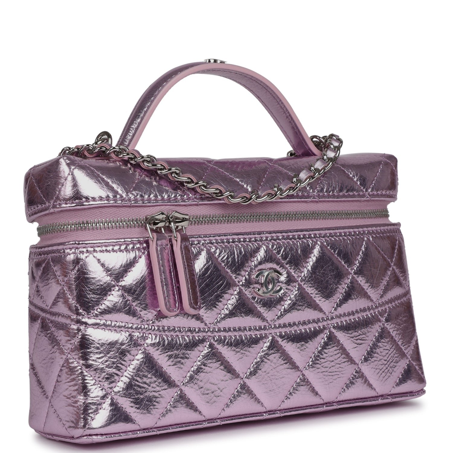 Chanel Vanity Case Pink Metallic Calfskin — view 2