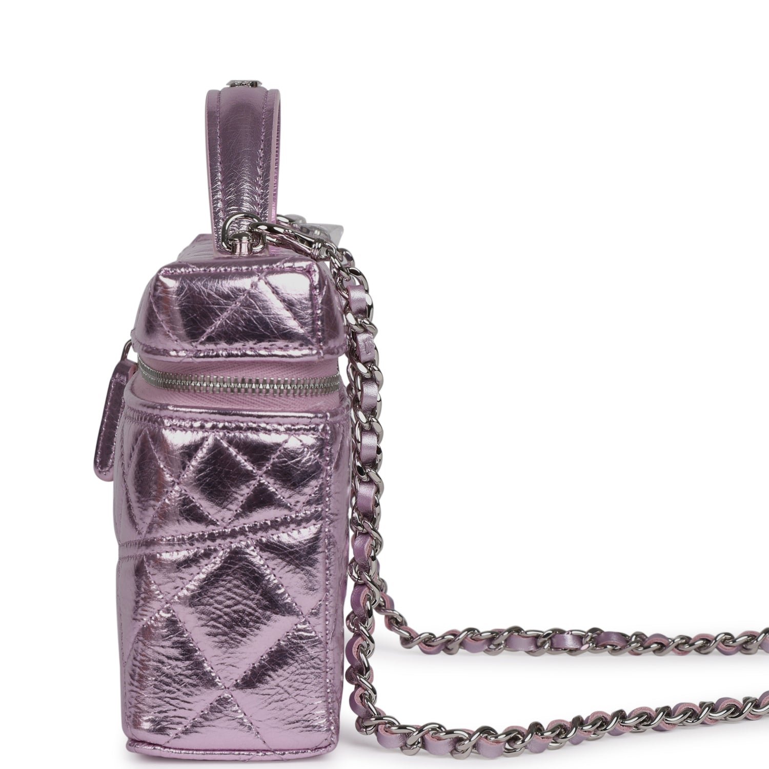 Chanel Vanity Case Pink Metallic Calfskin — view 4