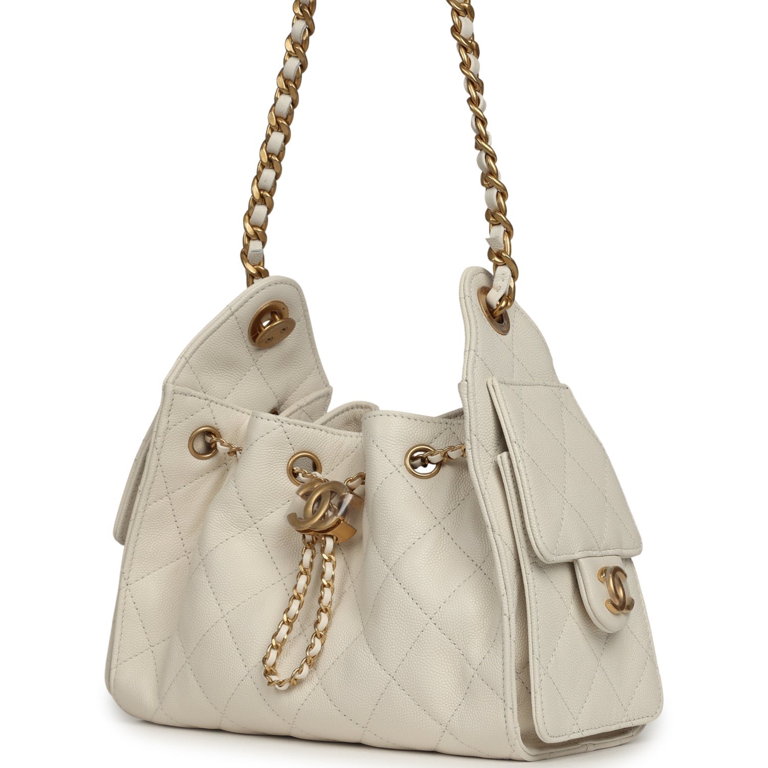 Chanel Mini Hobo White Caviar Antique Gold — view 3