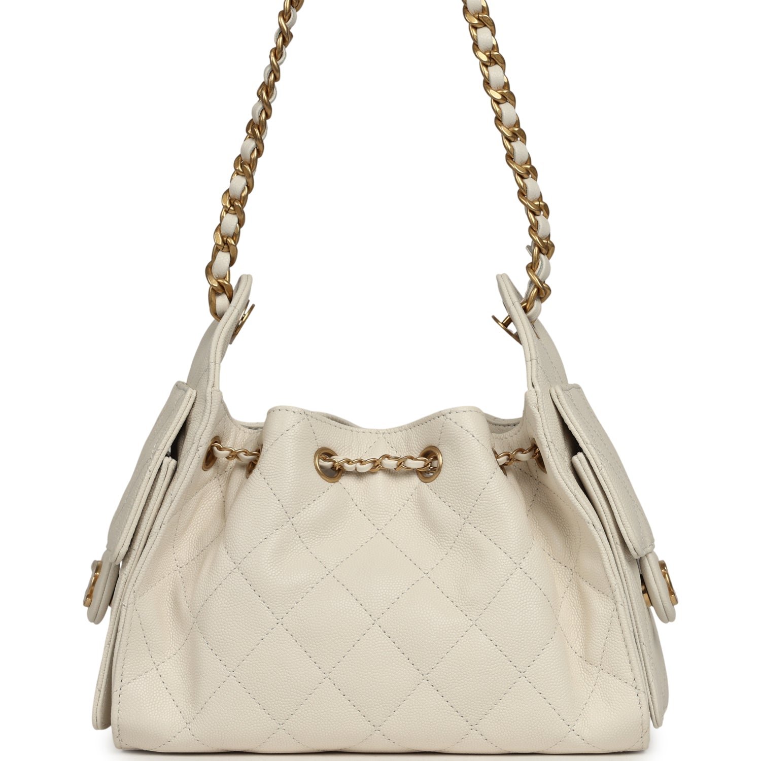 Chanel Mini Hobo White Caviar Antique Gold — view 5