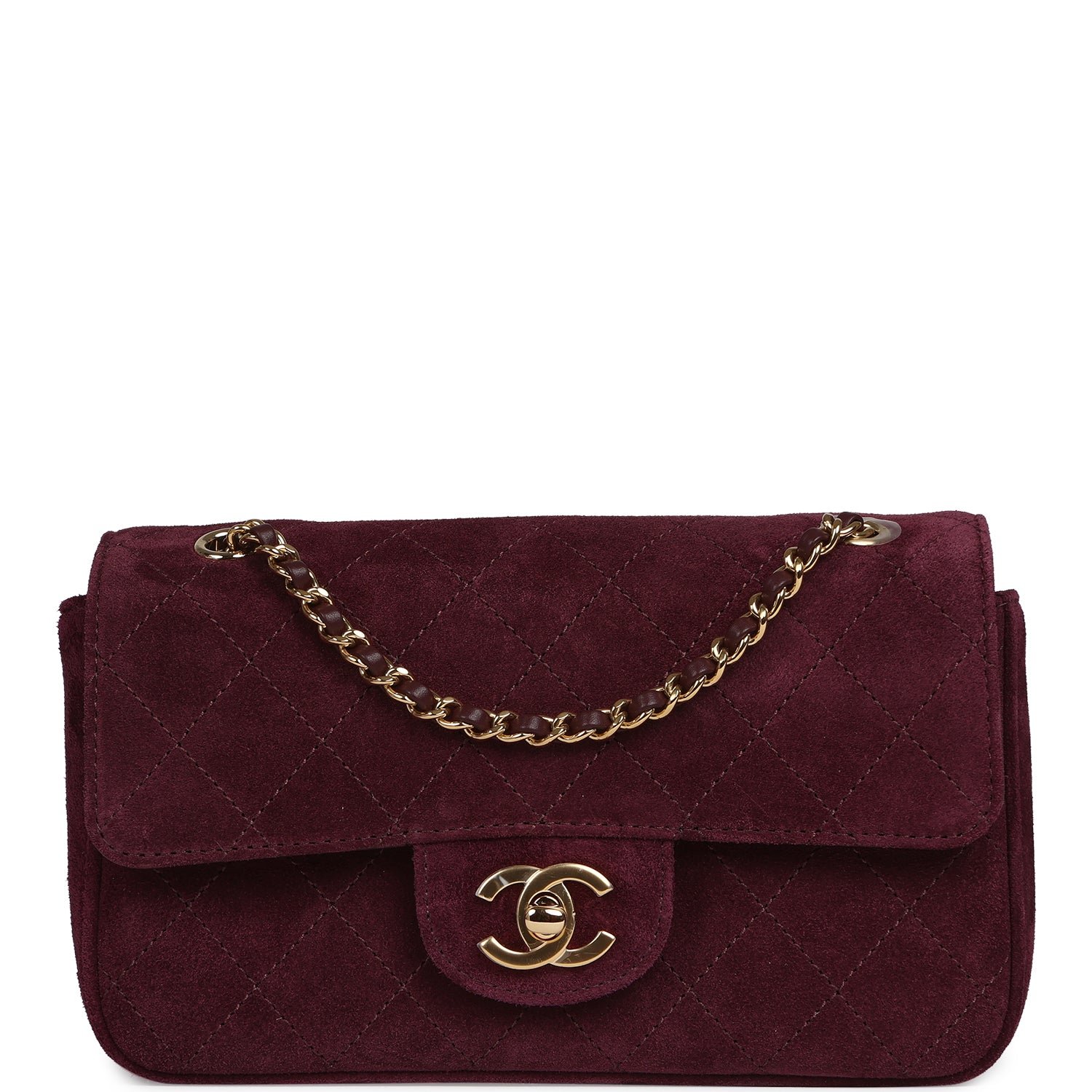 Chanel Mini Flap Bag Burgundy Suede