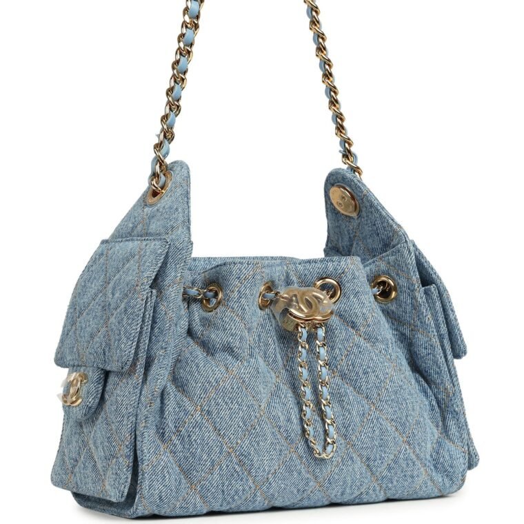 Chanel Mini Hobo Blue Denim Gold for Sale — alternate view