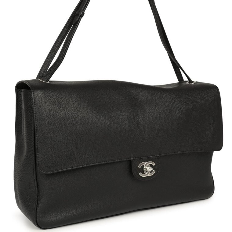 Chanel Large Flap Bag Black Calfskin for Sale — alternate view