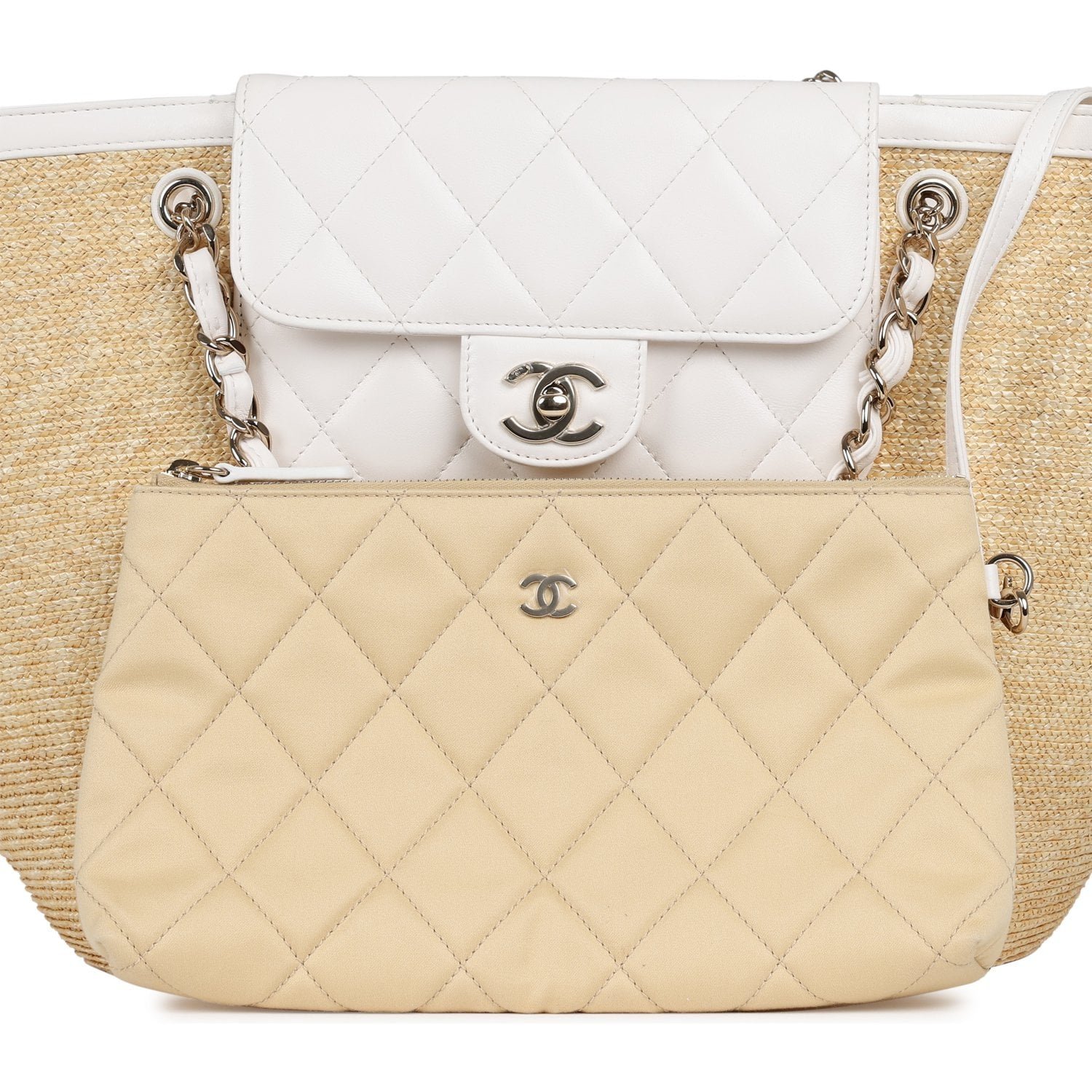 Chanel Large Shopping Tote Light Beige Lambskin — view 8