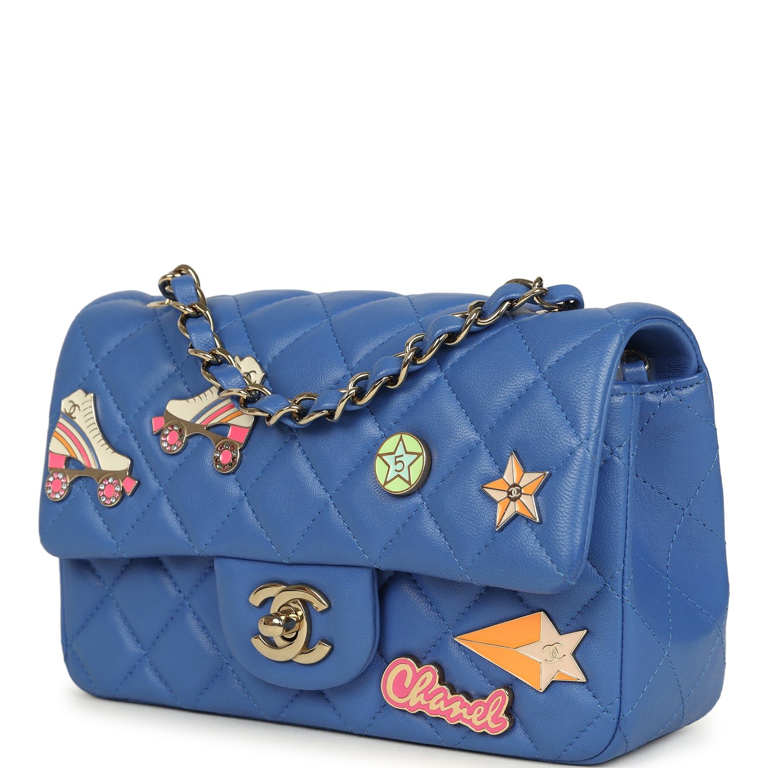 Pre-Owned Chanel Mini Flap Bag Blue Lambskin — view 3