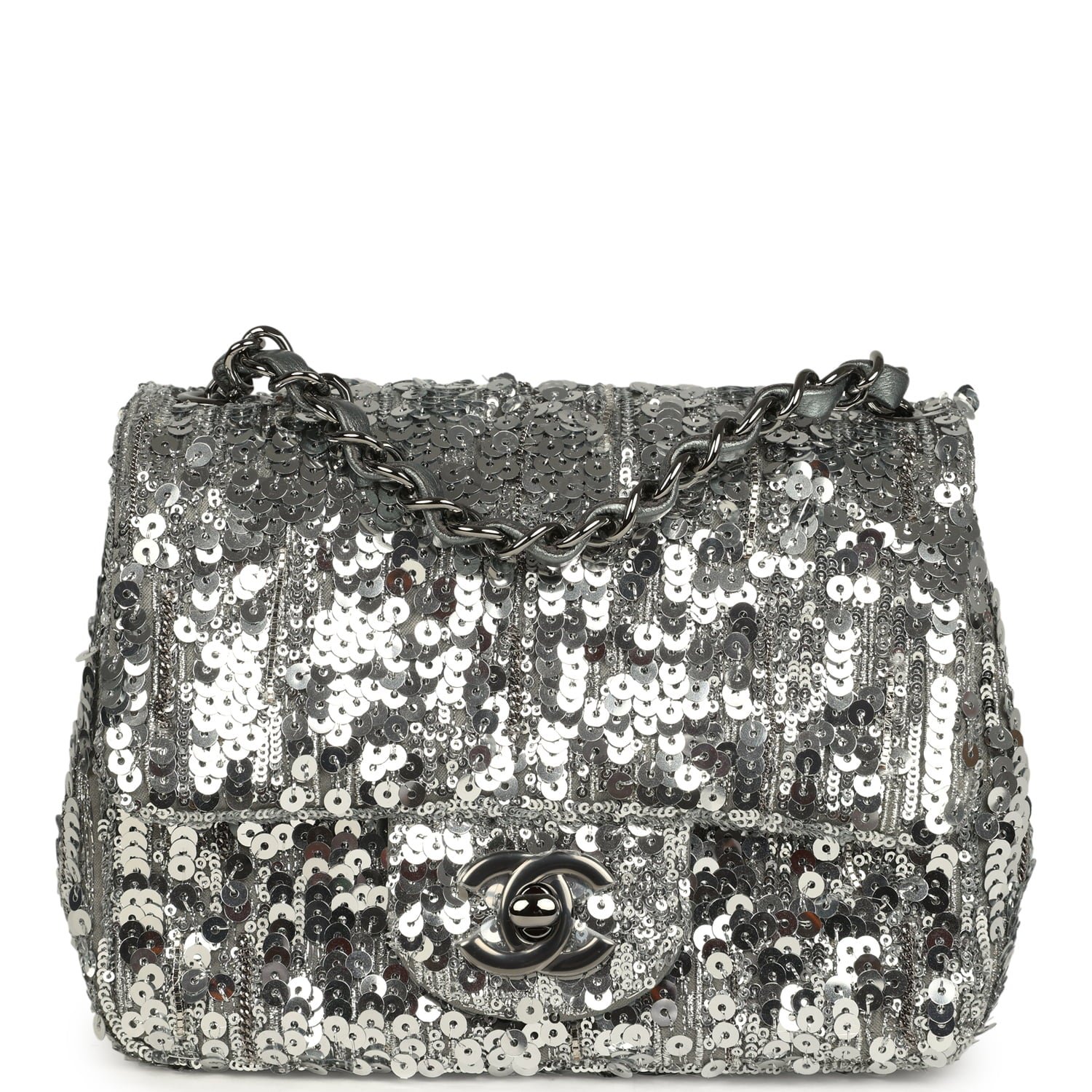 Pre-Owned Chanel Mini Flap Bag Metallic Silver