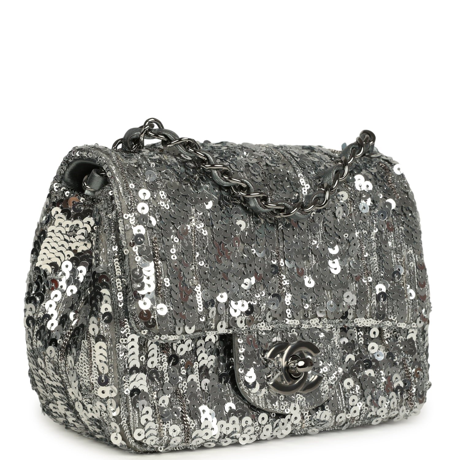 Pre-Owned Chanel Mini Flap Bag Metallic Silver — view 2