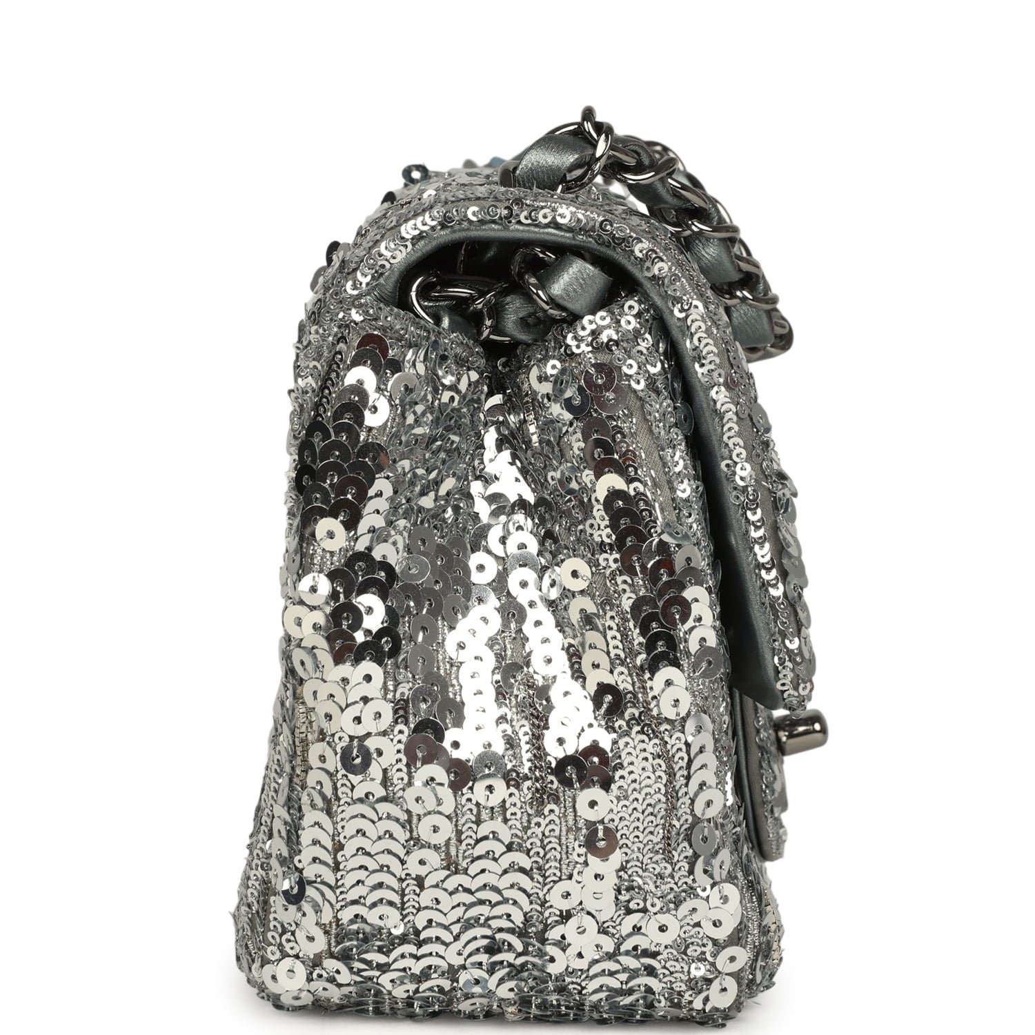 Pre-Owned Chanel Mini Flap Bag Metallic Silver — view 4