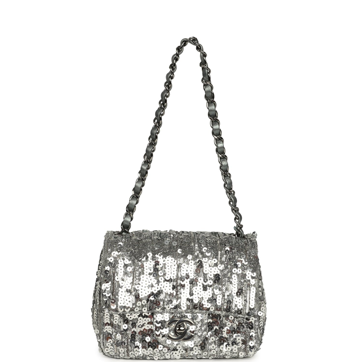 Pre-Owned Chanel Mini Flap Bag Metallic Silver — view 7