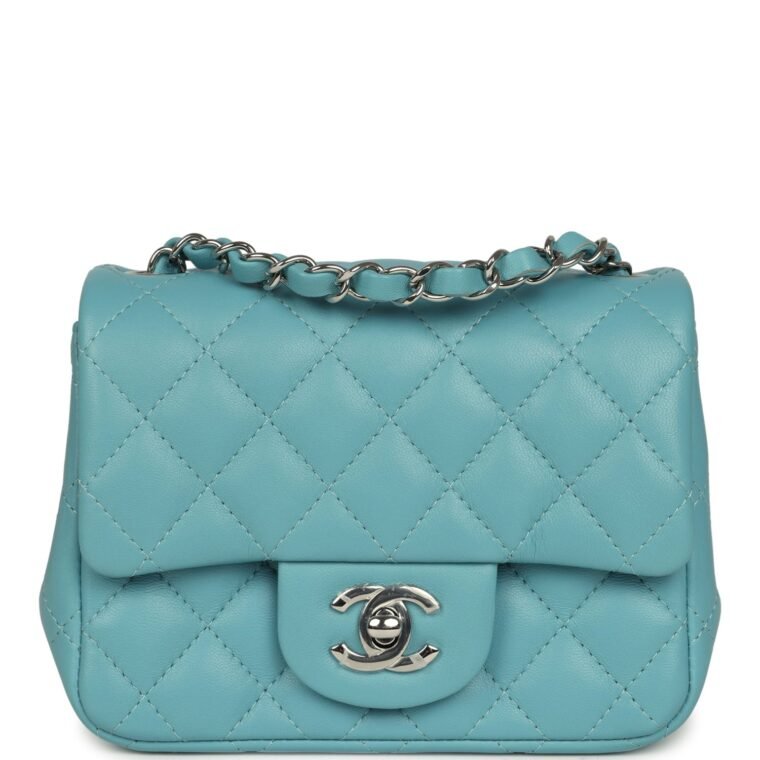 Pre-Owned Chanel Mini Flap Bag Light Blue Lambskin for Sale