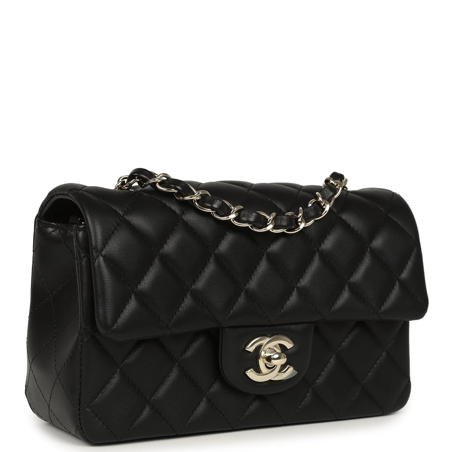Pre-Owned Chanel Mini Flap Bag Black Lambskin Light Gold — view 2
