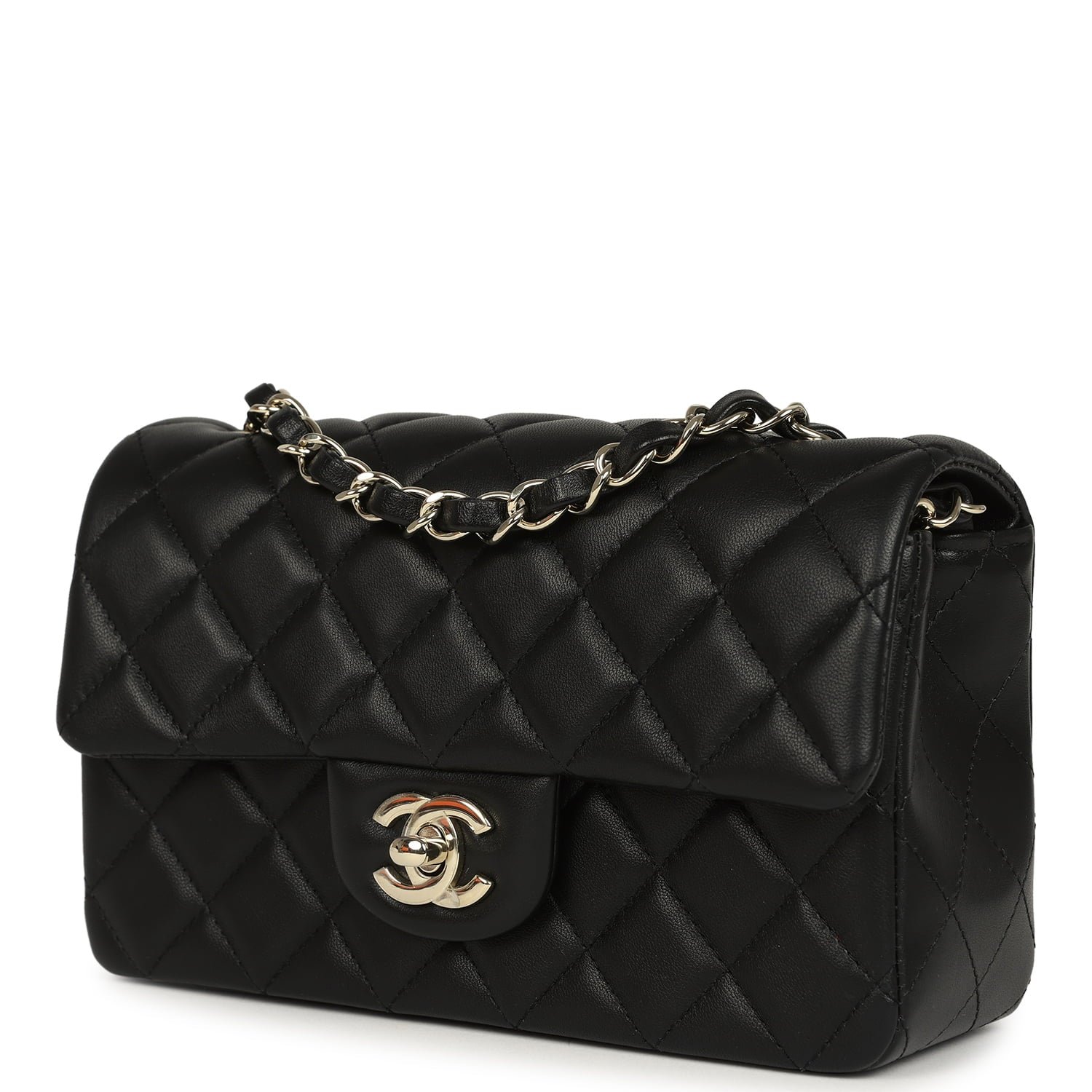 Pre-Owned Chanel Mini Flap Bag Black Lambskin Light Gold — view 3