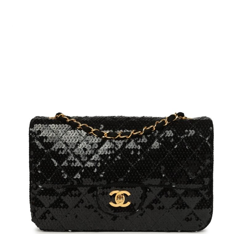 Vintage Chanel Small Flap Bag Black Sequin for Sale