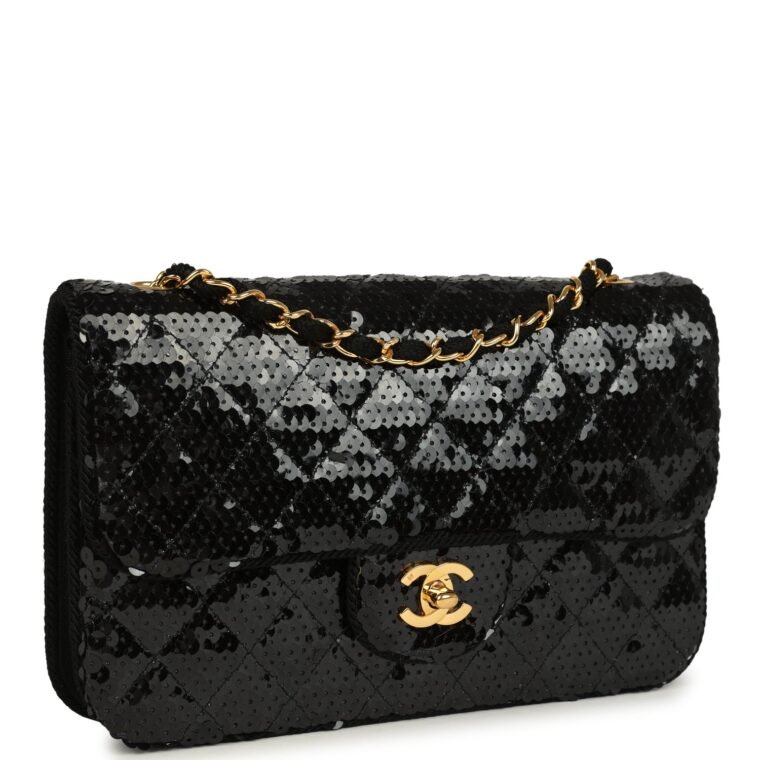 Vintage Chanel Small Flap Bag Black Sequin for Sale — alternate view