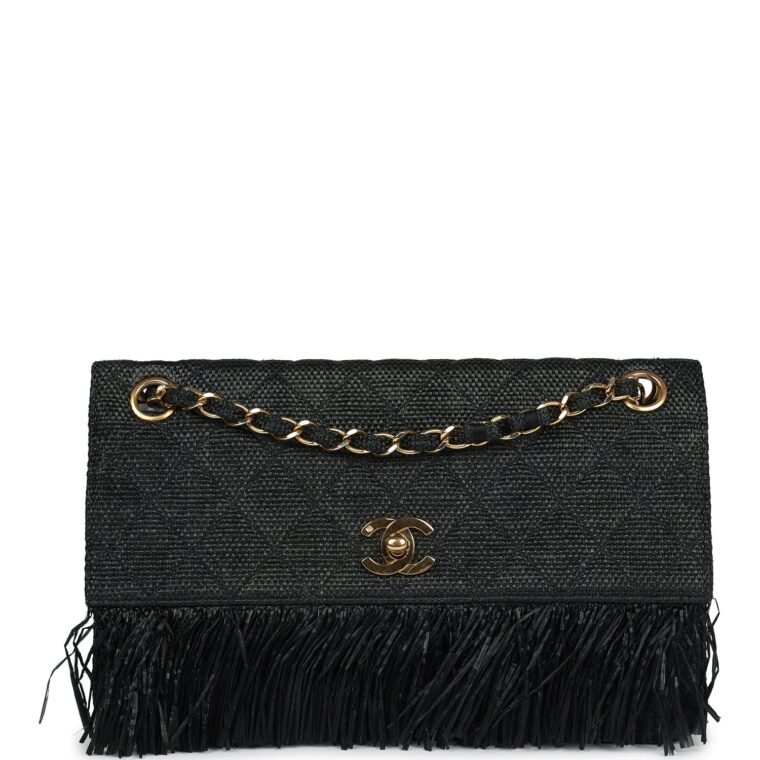 Vintage Chanel Flap Bag Black Raffia for Sale